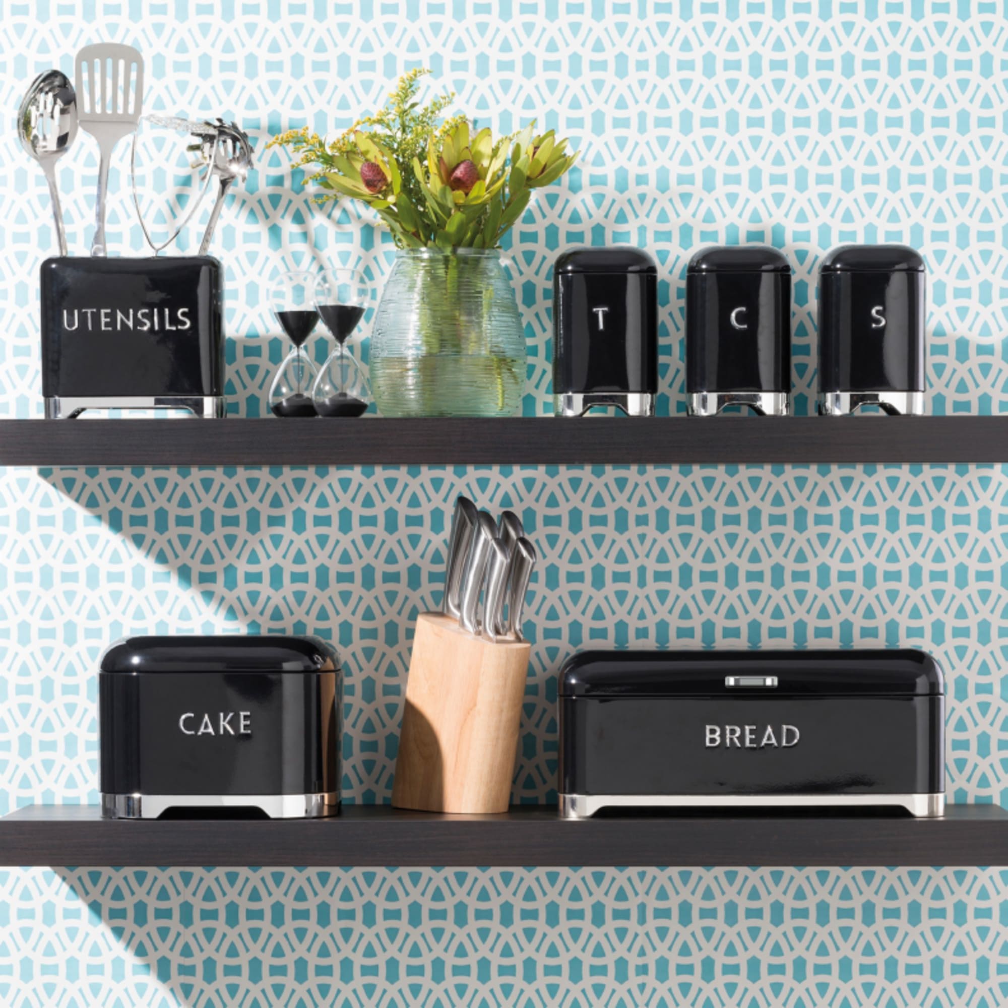 Kitchen Craft Lovello Storage Canisters Set - Hexagonal Textured Steel, Tea, Coffee, Sugar, Midnight Navy